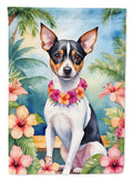 Rat Terrier Luau House Flag 28x40 Porch Sleeve Pole Decorative Outside Yard Banner Artwork Wall Hanging, Polyester