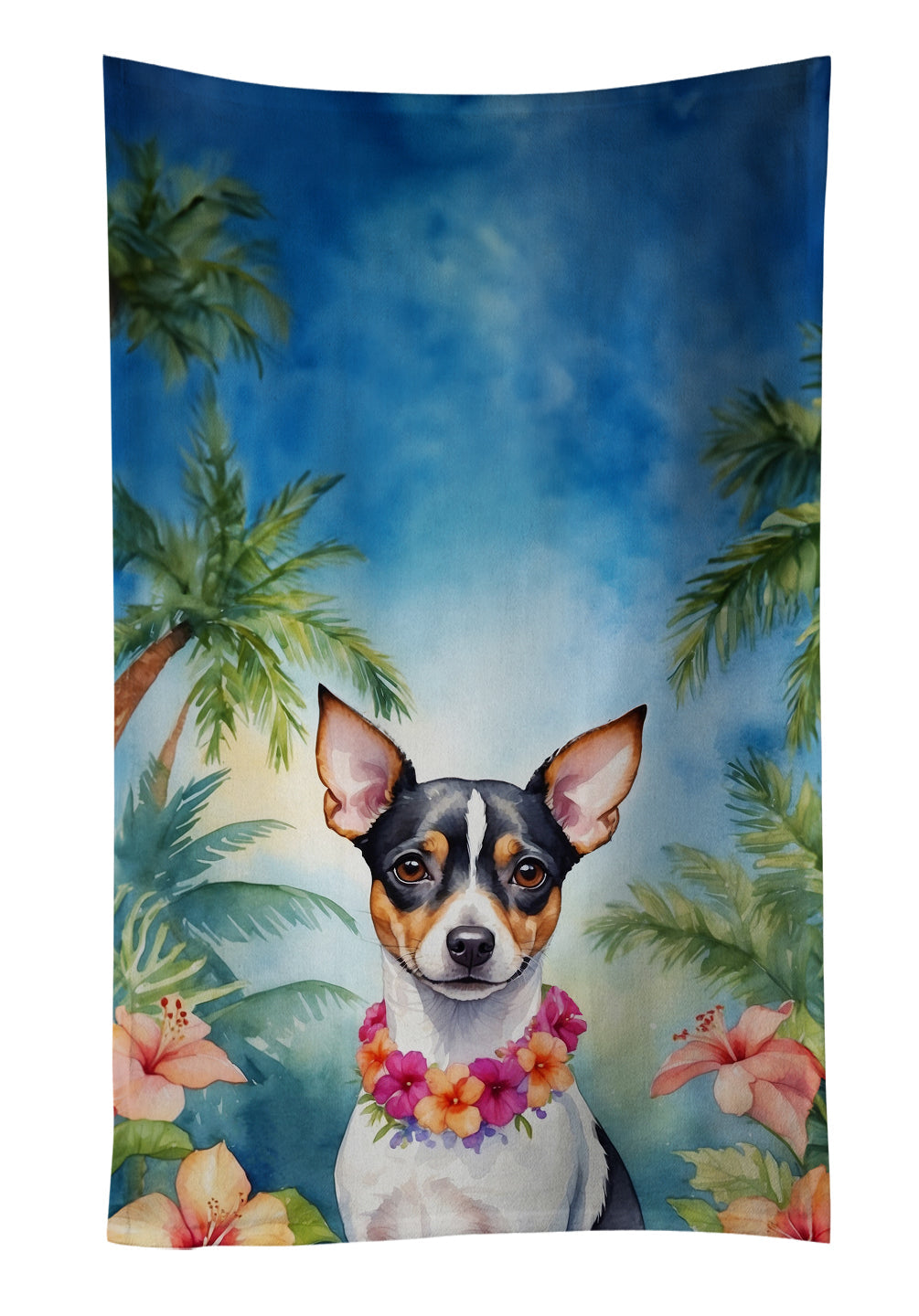 Rat Terrier Luau Kitchen Towel Velour Plush Front and Cotton Loop Back Machine Washable