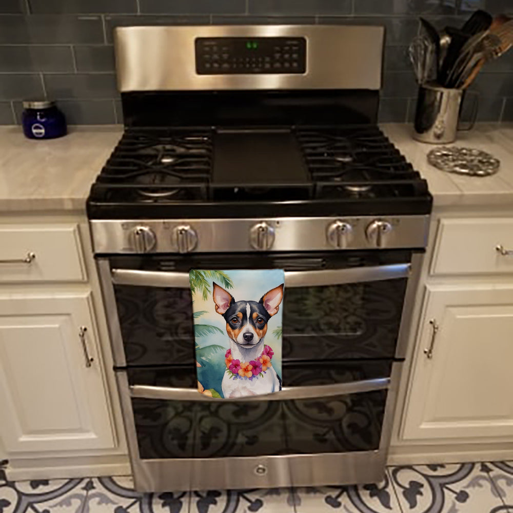 Rat Terrier Luau Kitchen Towel Velour Plush Front and Cotton Loop Back Machine Washable