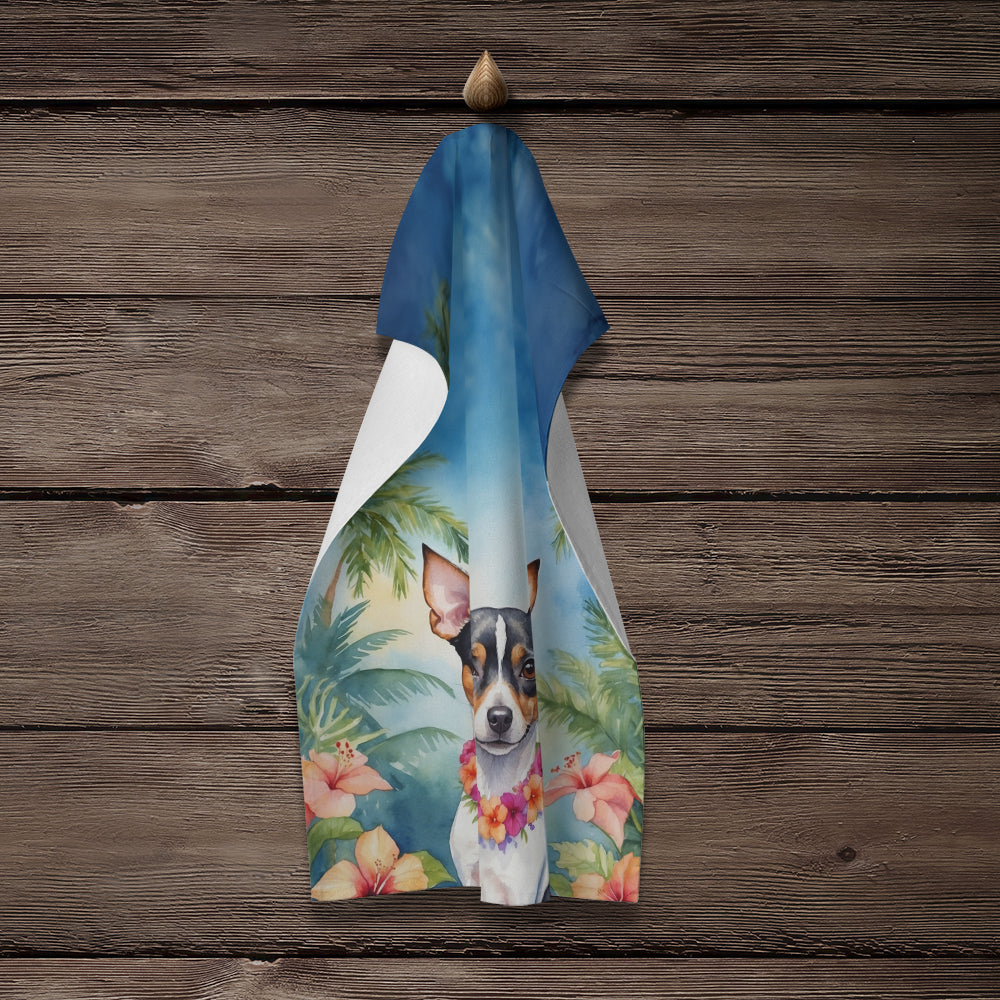 Rat Terrier Luau Kitchen Towel Velour Plush Front and Cotton Loop Back Machine Washable