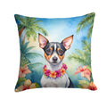 Rat Terrier Luau Decorative Throw Pillow 14x14 Indoor Outdoor Accent Cushion, Fabric Cover with Insert for Sofa, Bed, Porch & Living Room