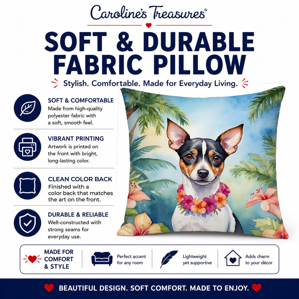 Rat Terrier Luau Decorative Throw Pillow 14x14 Indoor Outdoor Accent Cushion, Fabric Cover with Insert for Sofa, Bed, Porch & Living Room