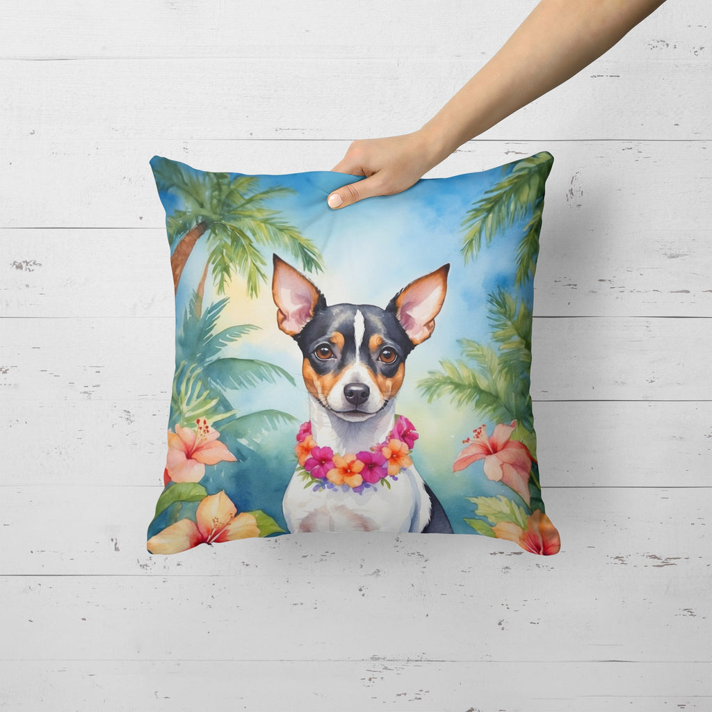 Rat Terrier Luau Decorative Throw Pillow 18x18 Indoor Outdoor Accent Cushion, Fabric Cover with Insert for Sofa, Bed, Porch & Living Room