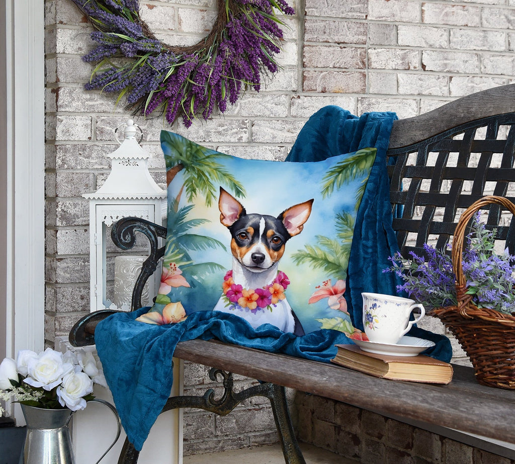 Rat Terrier Luau Decorative Throw Pillow 18x18 Indoor Outdoor Accent Cushion, Fabric Cover with Insert for Sofa, Bed, Porch & Living Room