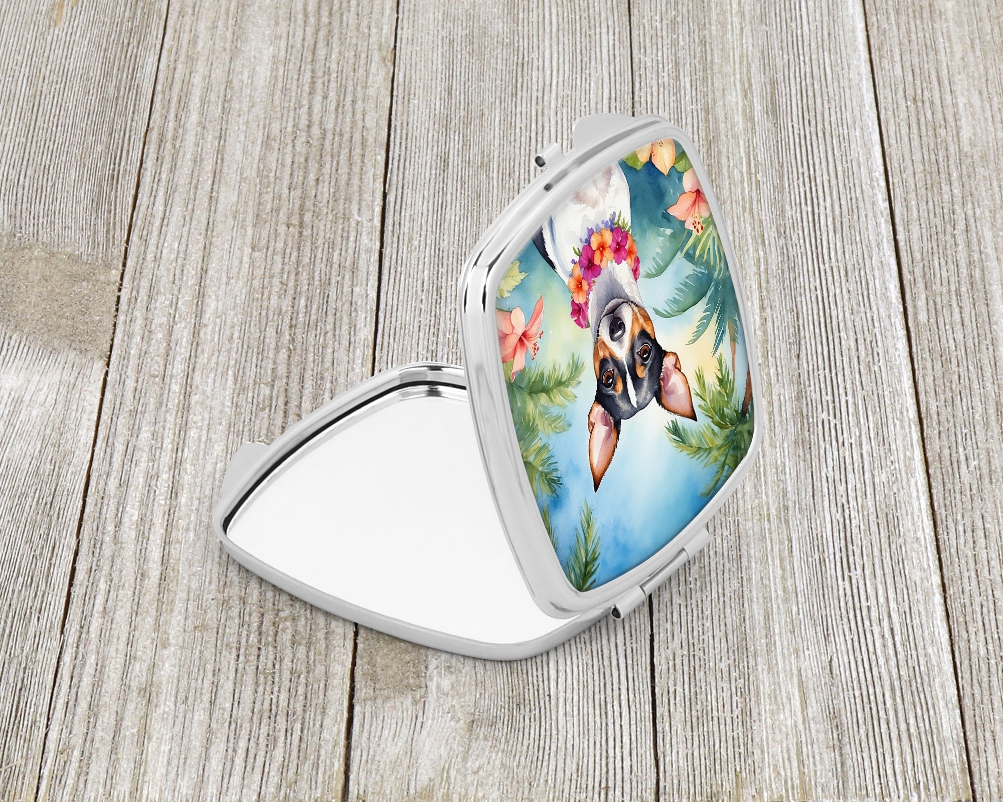 Rat Terrier Luau Compact Mirror Decorative Travel Makeup Mirror for Women Girls Gifts Pocket Makeup Mirror Folding Handheld