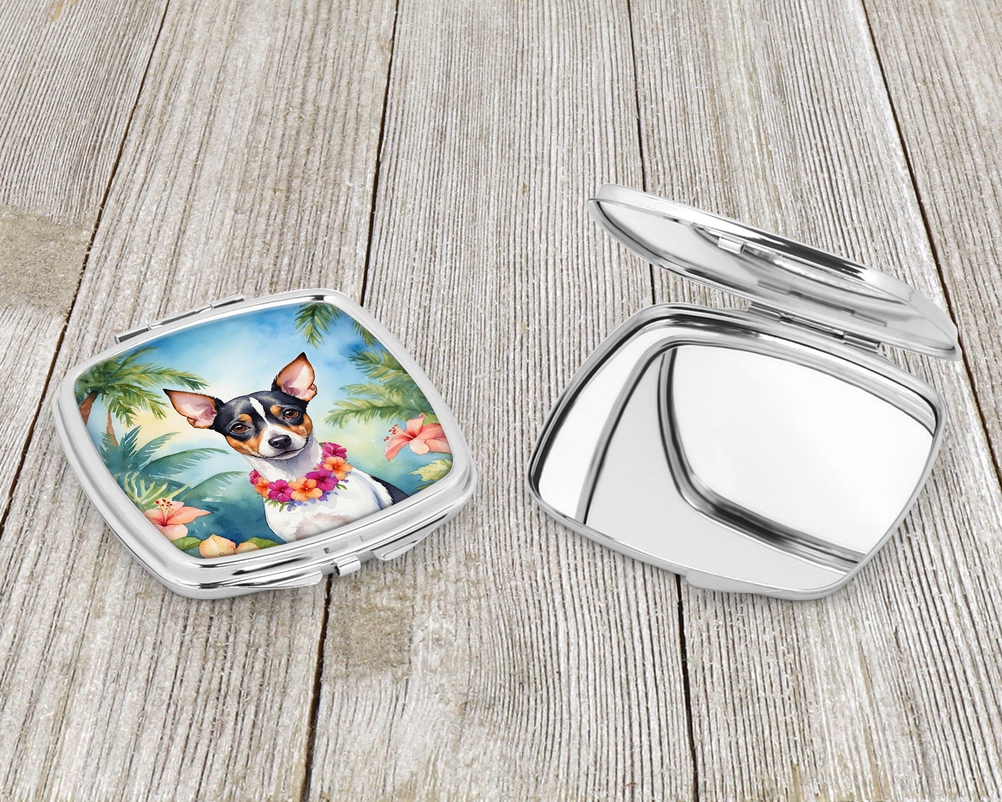 Rat Terrier Luau Compact Mirror Decorative Travel Makeup Mirror for Women Girls Gifts Pocket Makeup Mirror Folding Handheld
