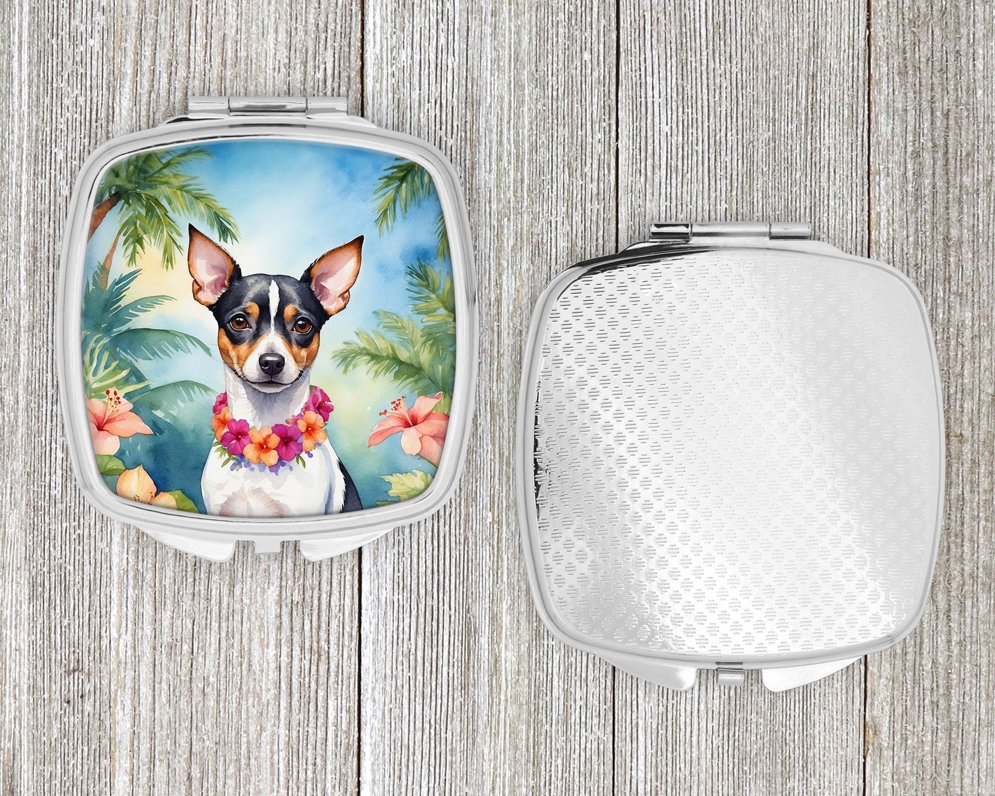 Rat Terrier Luau Compact Mirror Decorative Travel Makeup Mirror for Women Girls Gifts Pocket Makeup Mirror Folding Handheld