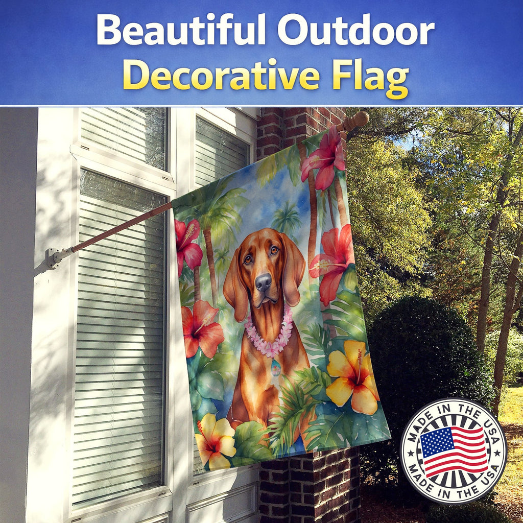 Redbone Coonhound Luau House Flag 28x40 Porch Sleeve Pole Decorative Outside Yard Banner Artwork Wall Hanging, Polyester
