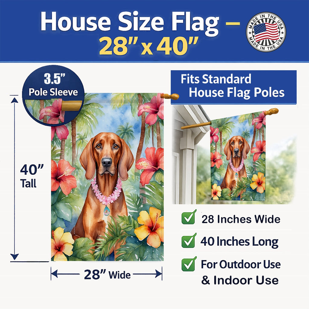Redbone Coonhound Luau House Flag 28x40 Porch Sleeve Pole Decorative Outside Yard Banner Artwork Wall Hanging, Polyester