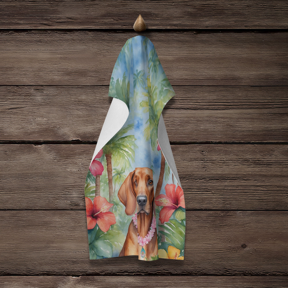 Redbone Coonhound Luau Kitchen Towel Velour Plush Front and Cotton Loop Back Machine Washable