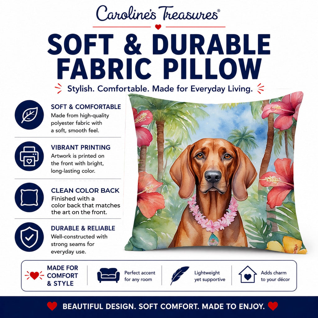 Redbone Coonhound Luau Decorative Throw Pillow 14x14 Indoor Outdoor Accent Cushion, Fabric Cover with Insert for Sofa, Bed, Porch & Living Room
