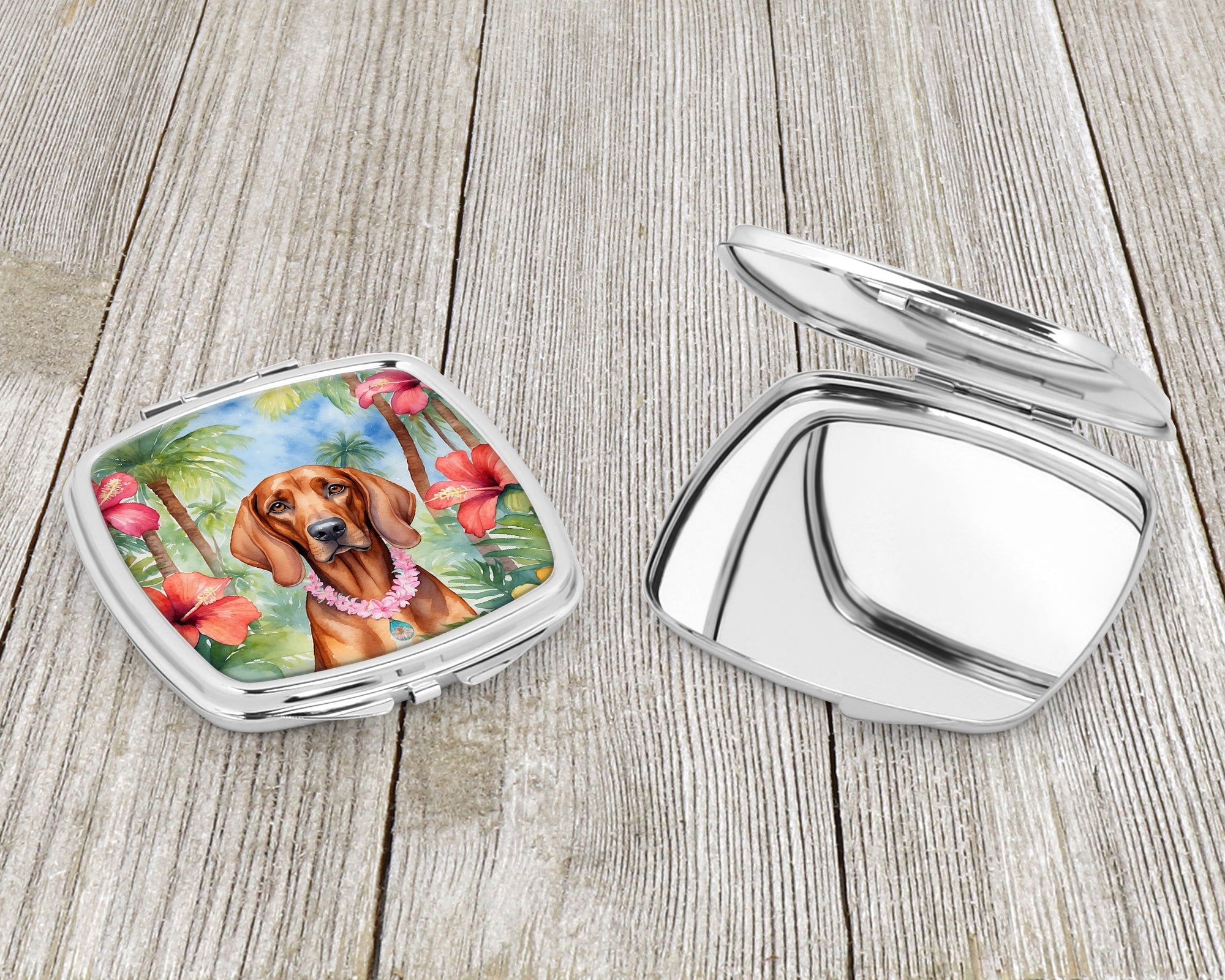 Redbone Coonhound Luau Compact Mirror Decorative Travel Makeup Mirror for Women Girls Gifts Pocket Makeup Mirror Folding Handheld