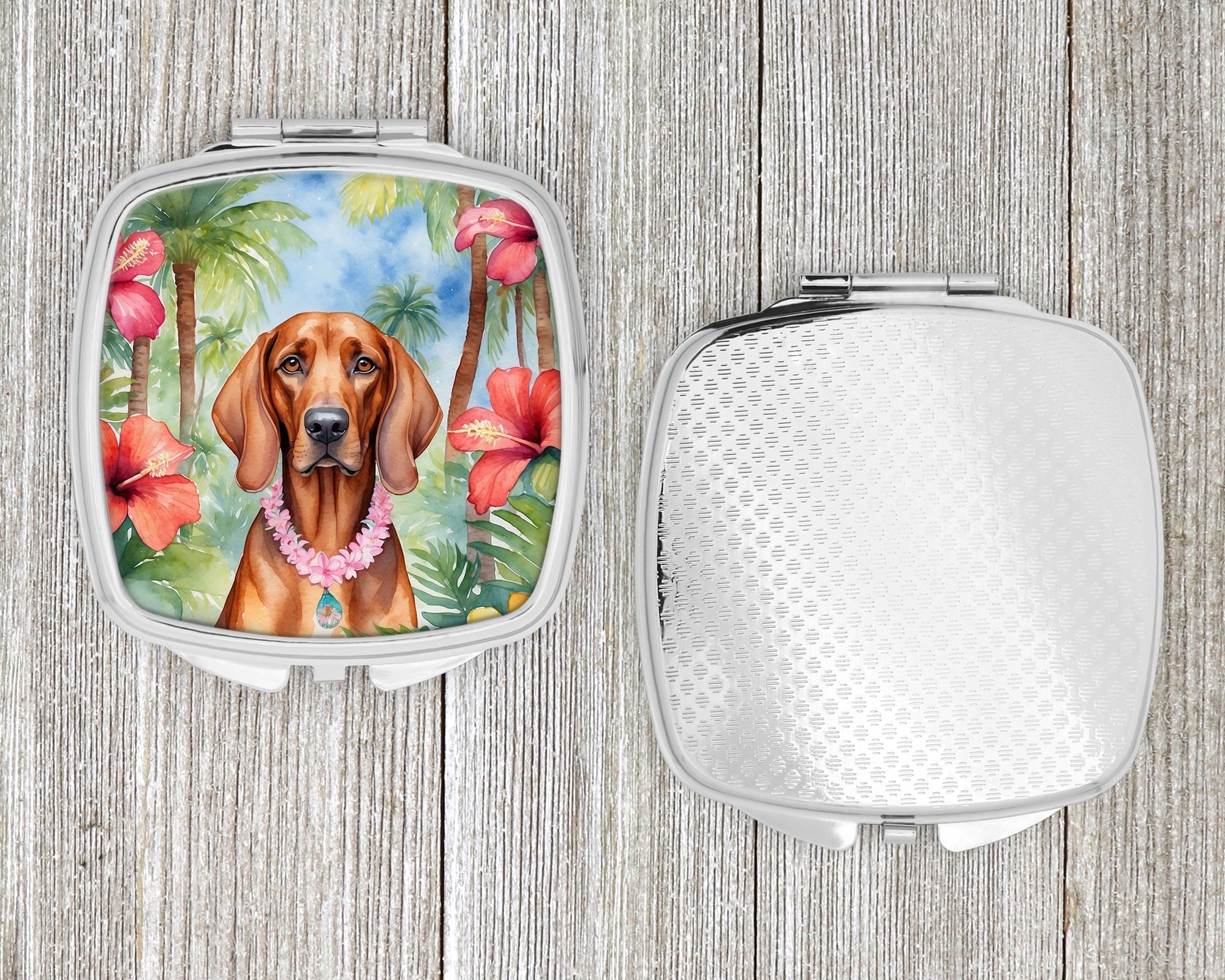 Redbone Coonhound Luau Compact Mirror Decorative Travel Makeup Mirror for Women Girls Gifts Pocket Makeup Mirror Folding Handheld