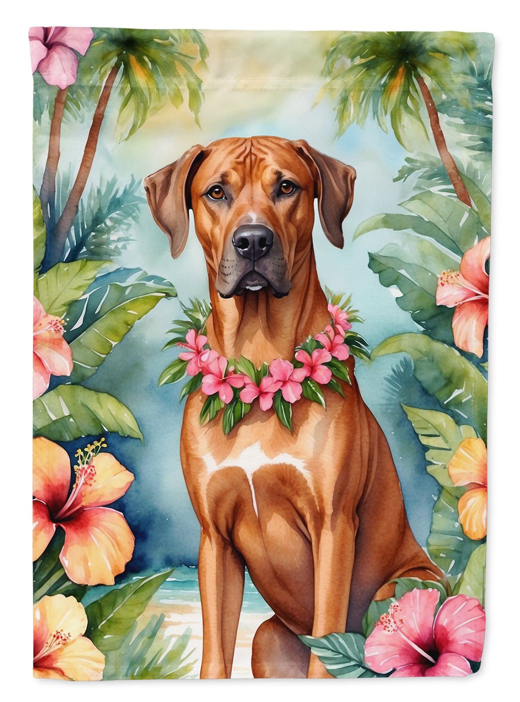 Rhodesian Ridgeback Luau House Flag 28x40 Porch Sleeve Pole Decorative Outside Yard Banner Artwork Wall Hanging, Polyester