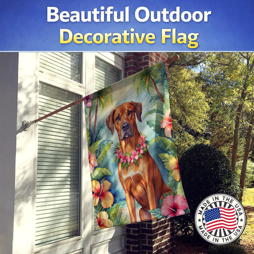 Rhodesian Ridgeback Luau House Flag 28x40 Porch Sleeve Pole Decorative Outside Yard Banner Artwork Wall Hanging, Polyester