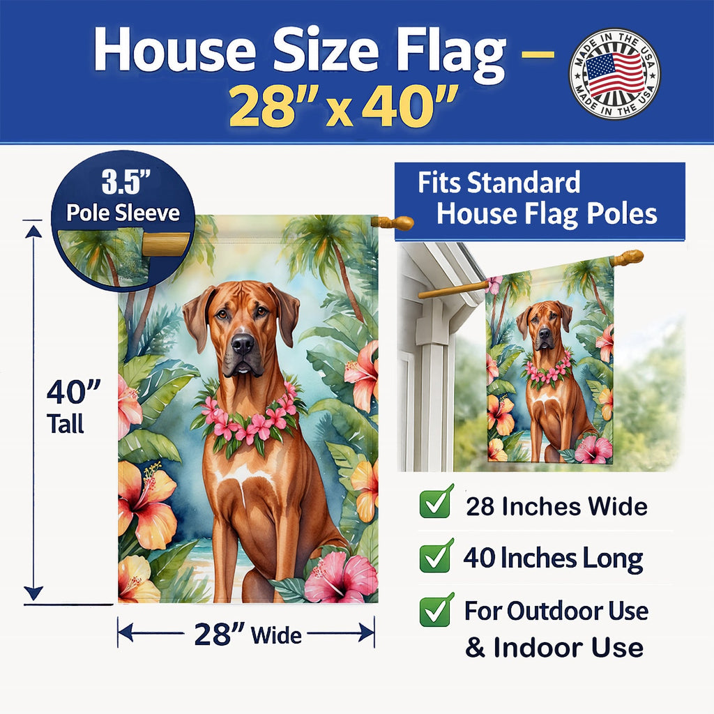 Rhodesian Ridgeback Luau House Flag 28x40 Porch Sleeve Pole Decorative Outside Yard Banner Artwork Wall Hanging, Polyester