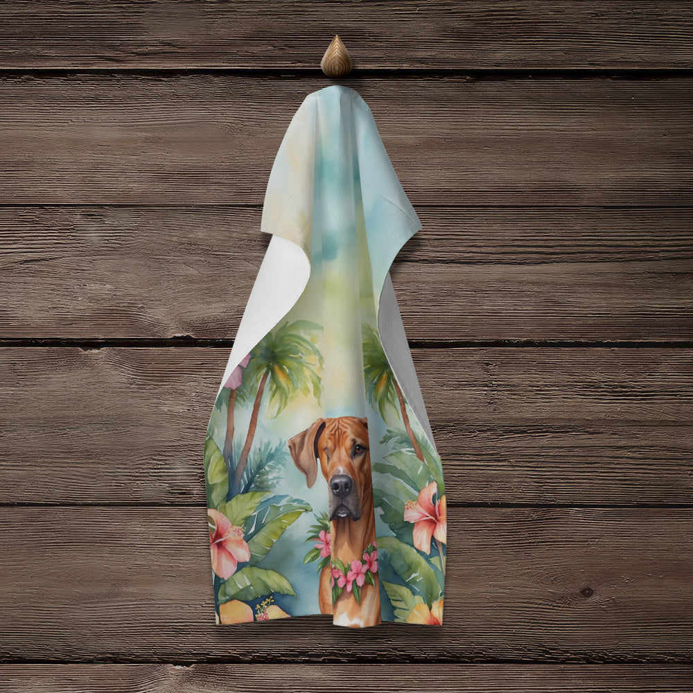 Rhodesian Ridgeback Luau Kitchen Towel Velour Plush Front and Cotton Loop Back Machine Washable