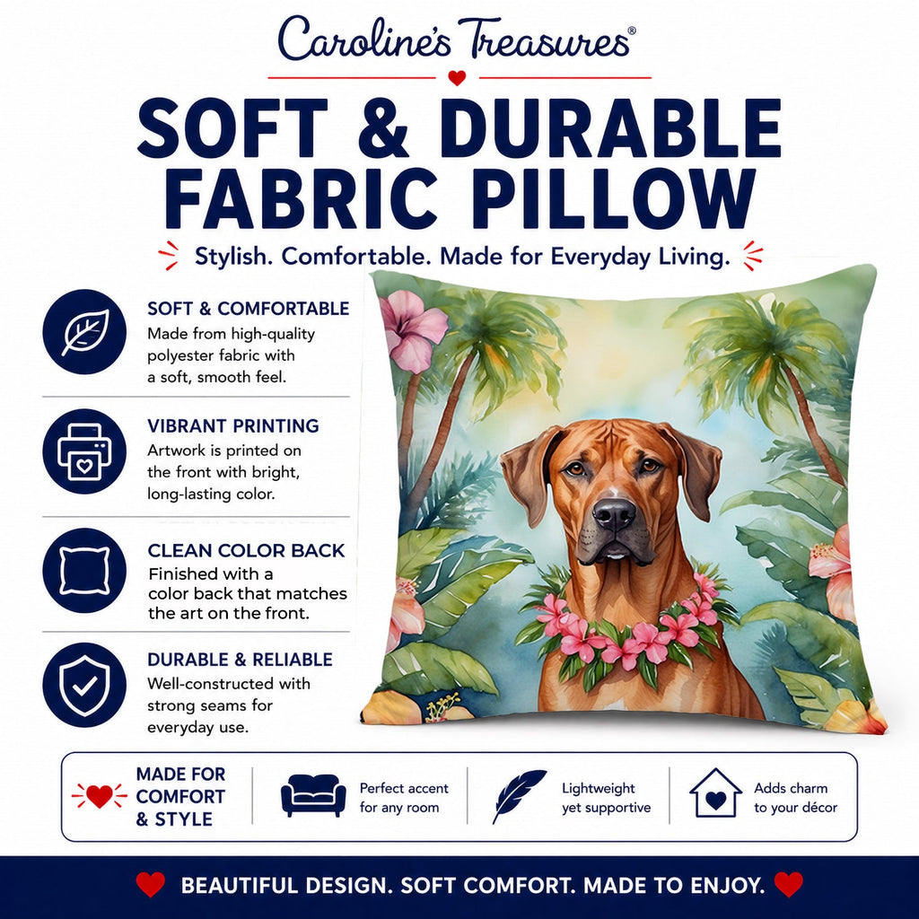 Rhodesian Ridgeback Luau Decorative Throw Pillow 14x14 Indoor Outdoor Accent Cushion, Fabric Cover with Insert for Sofa, Bed, Porch & Living Room