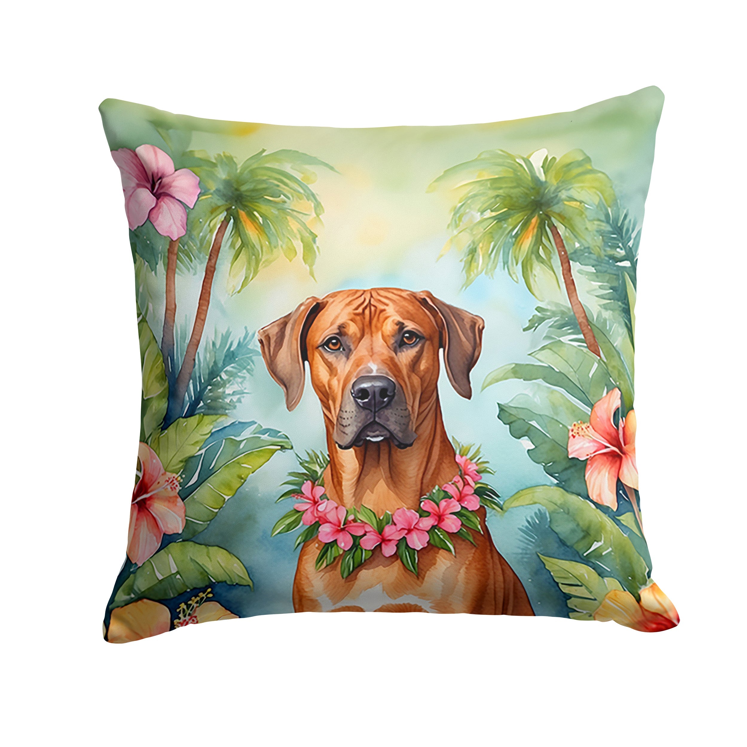 Rhodesian Ridgeback Luau Decorative Throw Pillow 18x18 Indoor Outdoor Accent Cushion, Fabric Cover with Insert for Sofa, Bed, Porch & Living Room
