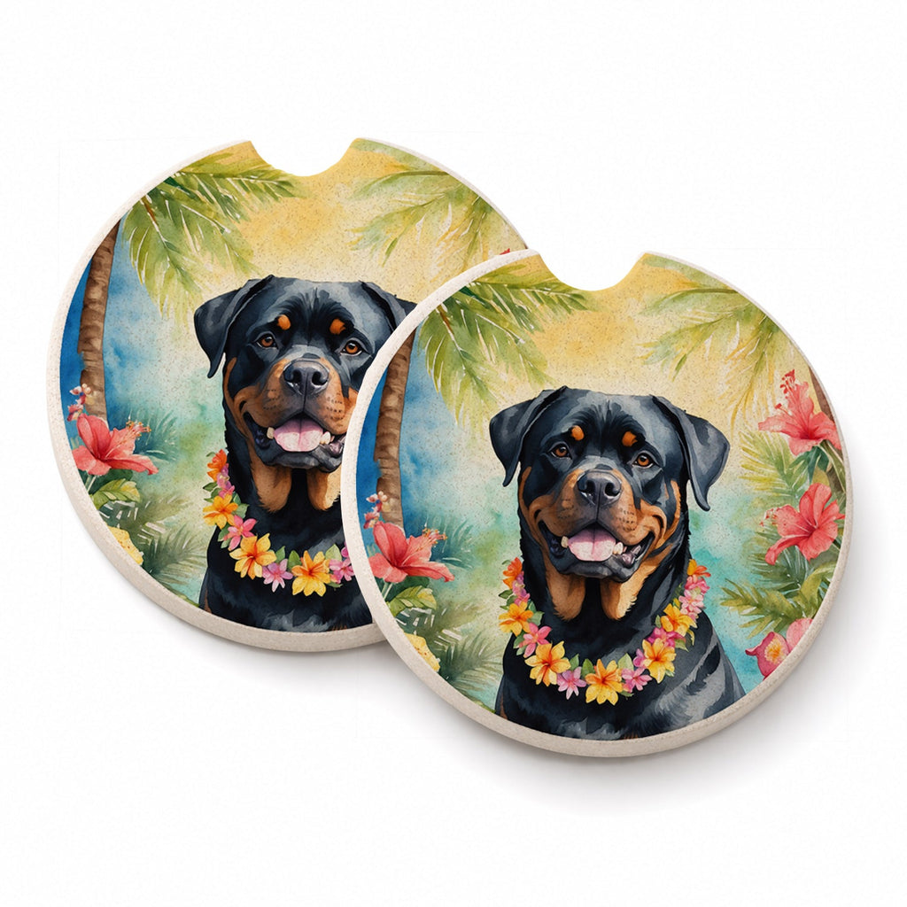 Rottweiler Luau Set of 2 Cup Holder Car Coasters Absorbent Round Sandstone Coasters Gifts for Men or Women, 2.5, Multicolor