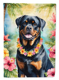 Rottweiler Luau House Flag 28x40 Porch Sleeve Pole Decorative Outside Yard Banner Artwork Wall Hanging, Polyester