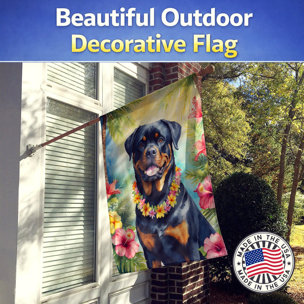 Rottweiler Luau House Flag 28x40 Porch Sleeve Pole Decorative Outside Yard Banner Artwork Wall Hanging, Polyester