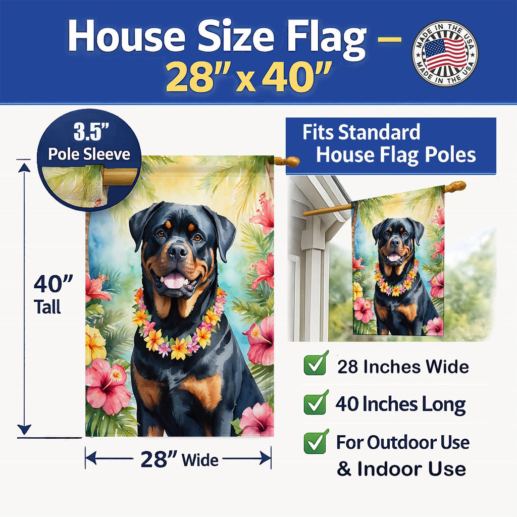 Rottweiler Luau House Flag 28x40 Porch Sleeve Pole Decorative Outside Yard Banner Artwork Wall Hanging, Polyester