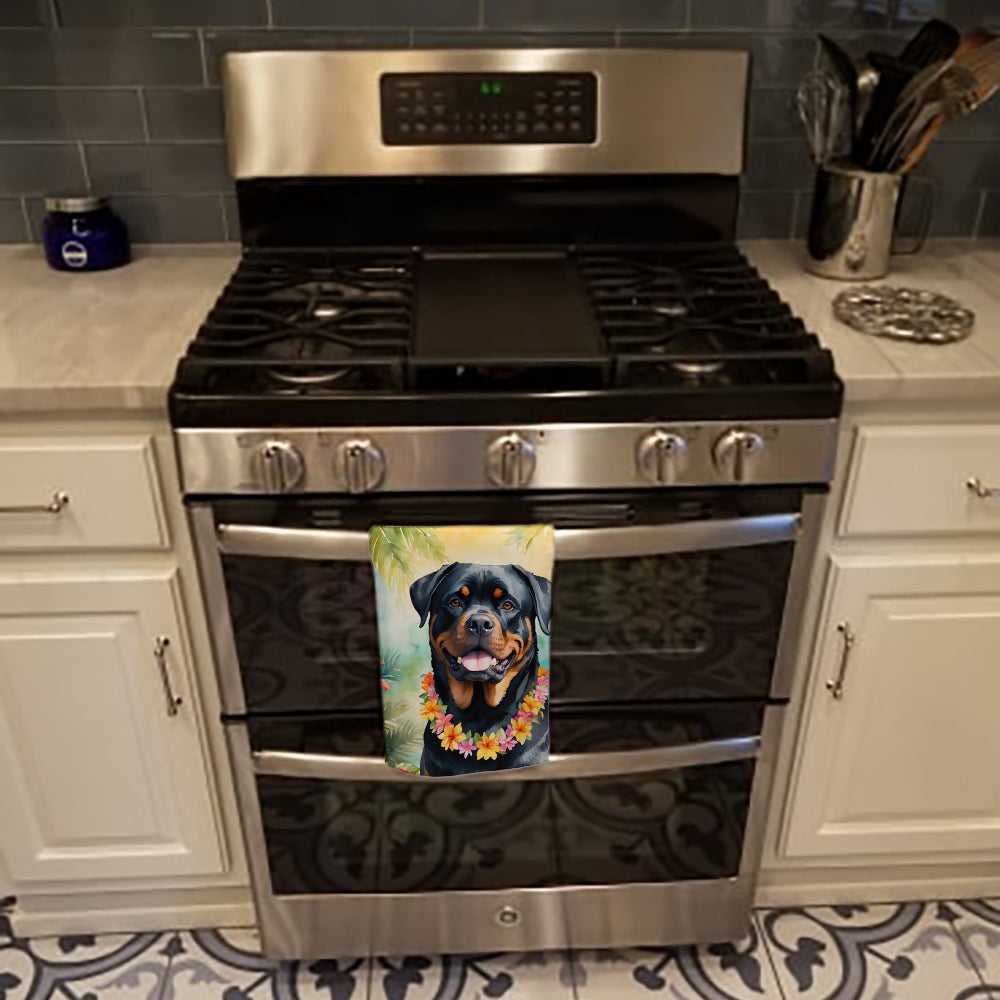 Rottweiler Luau Kitchen Towel Velour Plush Front and Cotton Loop Back Machine Washable