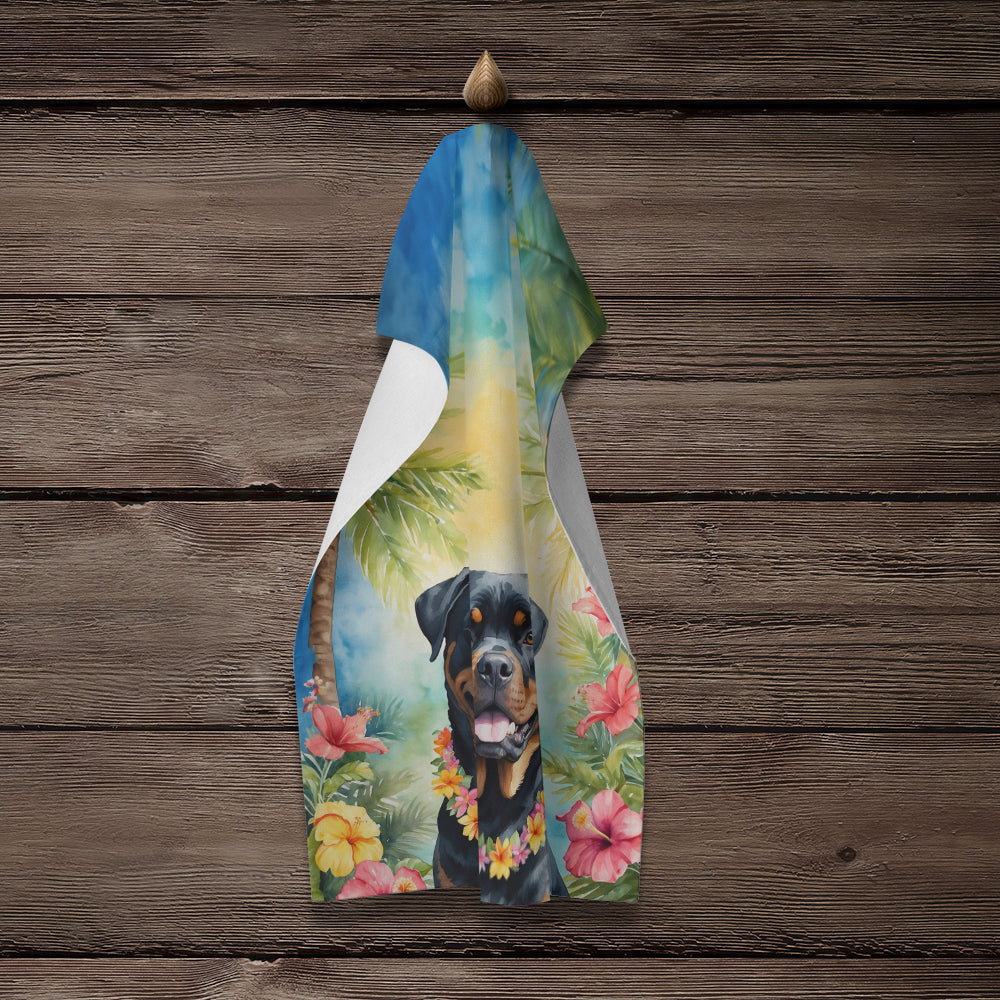 Rottweiler Luau Kitchen Towel Velour Plush Front and Cotton Loop Back Machine Washable