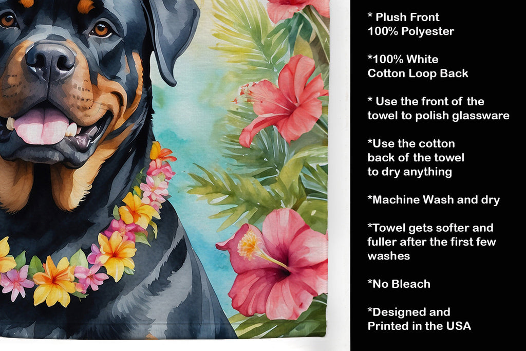 Rottweiler Luau Kitchen Towel Velour Plush Front and Cotton Loop Back Machine Washable