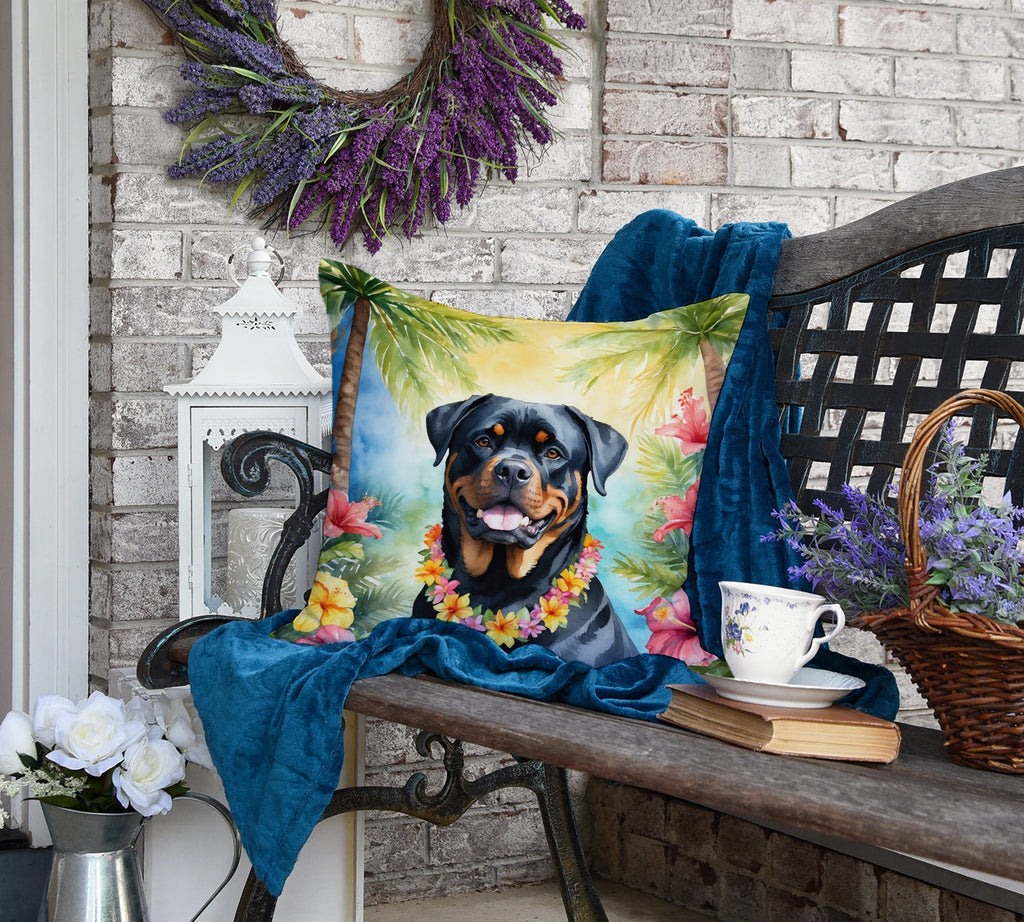 Rottweiler Luau Decorative Throw Pillow 18x18 Indoor Outdoor Accent Cushion, Fabric Cover with Insert for Sofa, Bed, Porch & Living Room