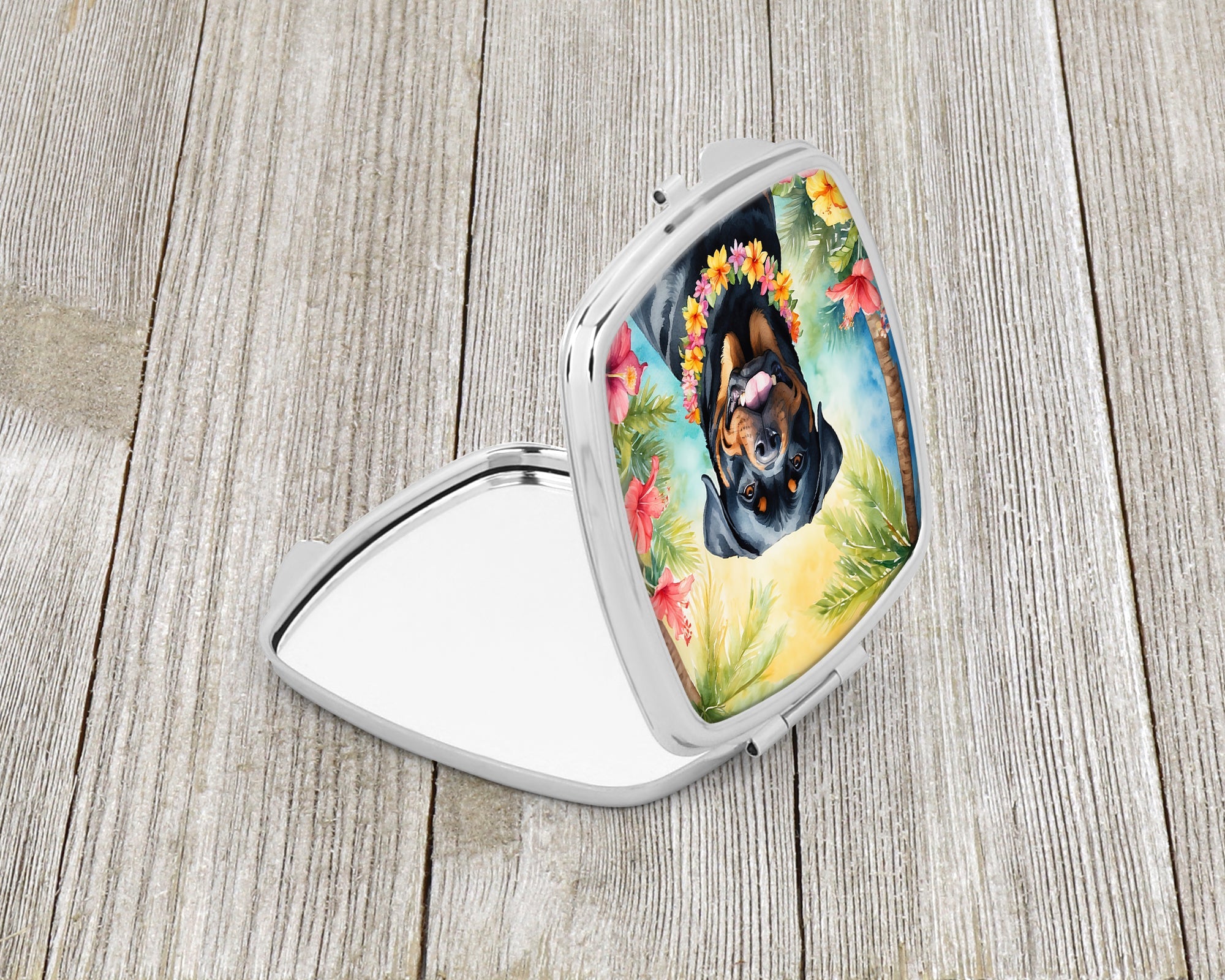 Rottweiler Luau Compact Mirror Decorative Travel Makeup Mirror for Women Girls Gifts Pocket Makeup Mirror Folding Handheld