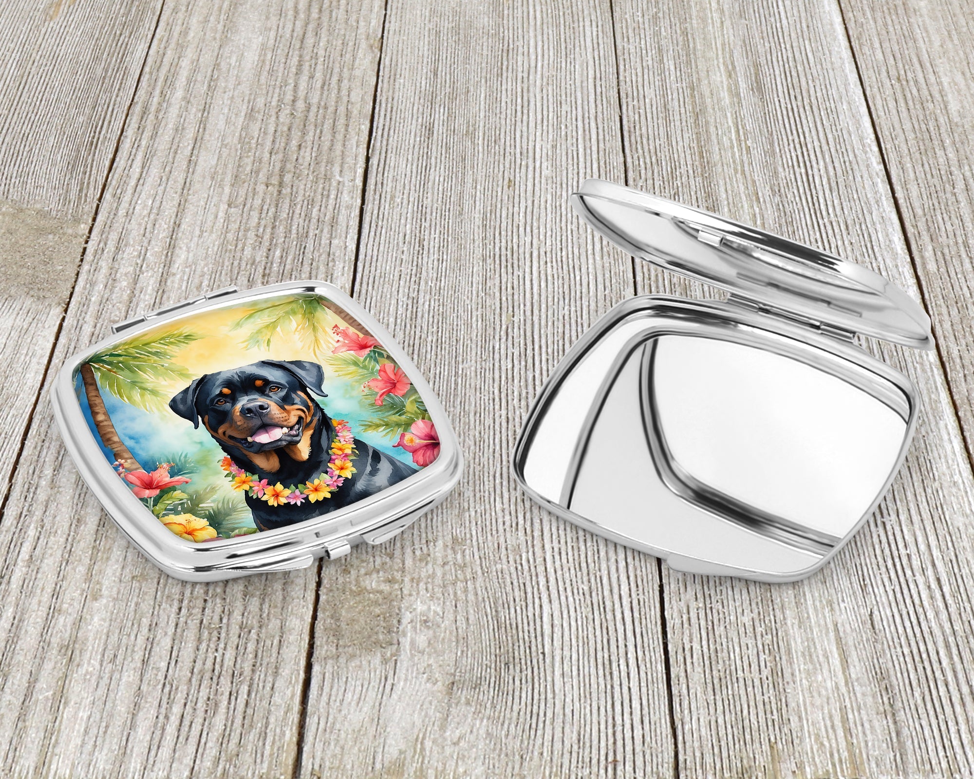 Rottweiler Luau Compact Mirror Decorative Travel Makeup Mirror for Women Girls Gifts Pocket Makeup Mirror Folding Handheld