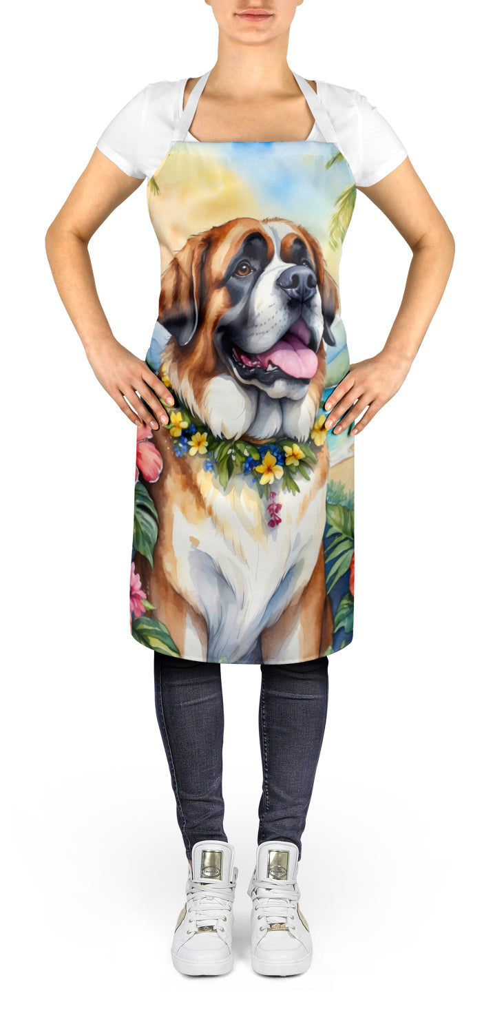 Saint Bernard Luau Apron Cooking Kitchen Server Baking Crafts Gardening for Adult Women Men, Unisex, Large, Multicolor