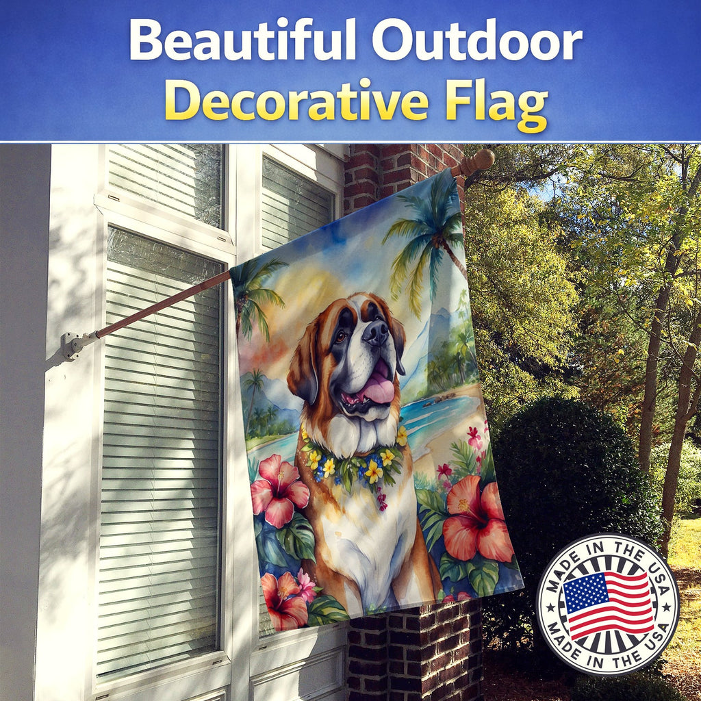 Saint Bernard Luau House Flag 28x40 Porch Sleeve Pole Decorative Outside Yard Banner Artwork Wall Hanging, Polyester