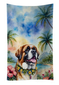 Saint Bernard Luau Kitchen Towel Velour Plush Front and Cotton Loop Back Machine Washable