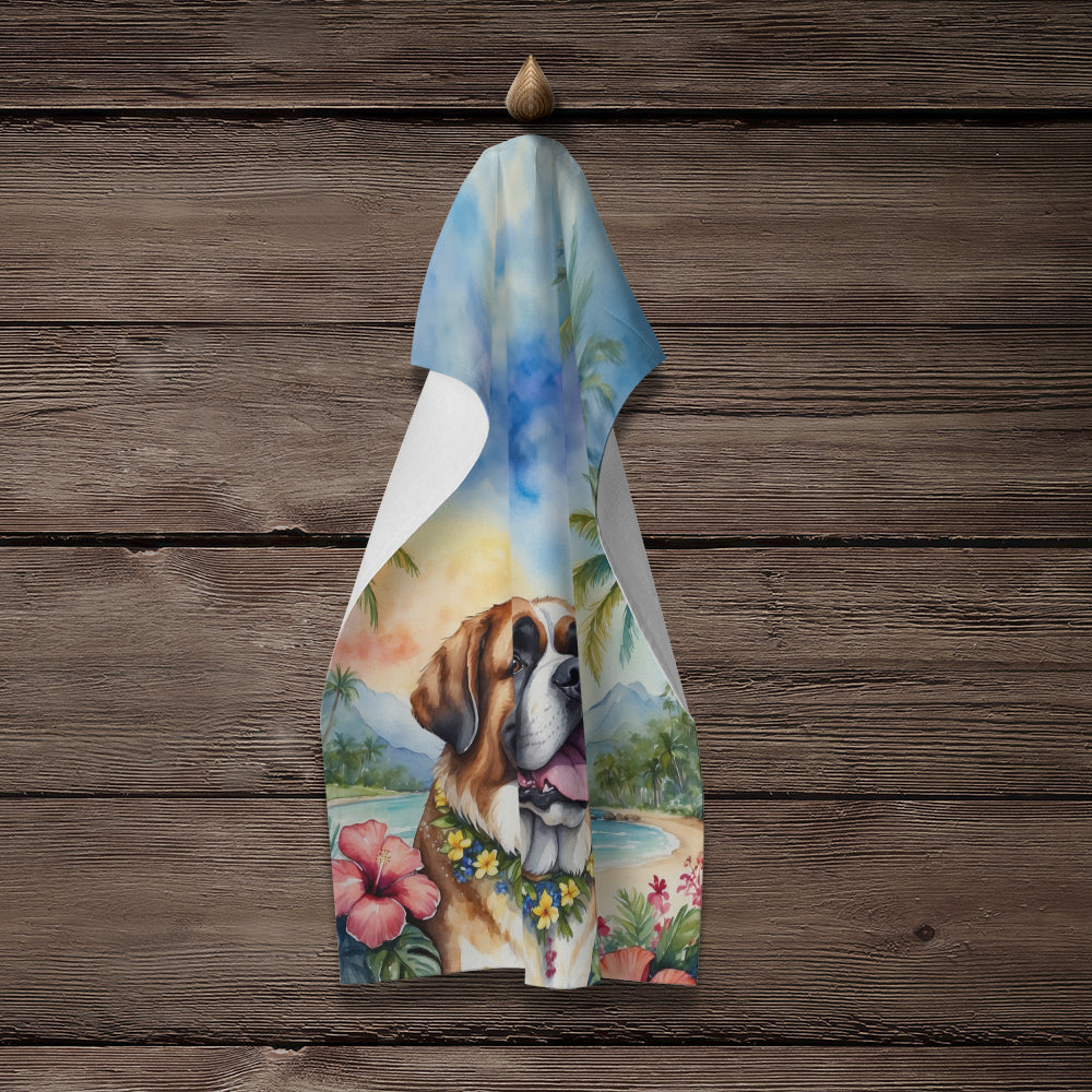Saint Bernard Luau Kitchen Towel Velour Plush Front and Cotton Loop Back Machine Washable