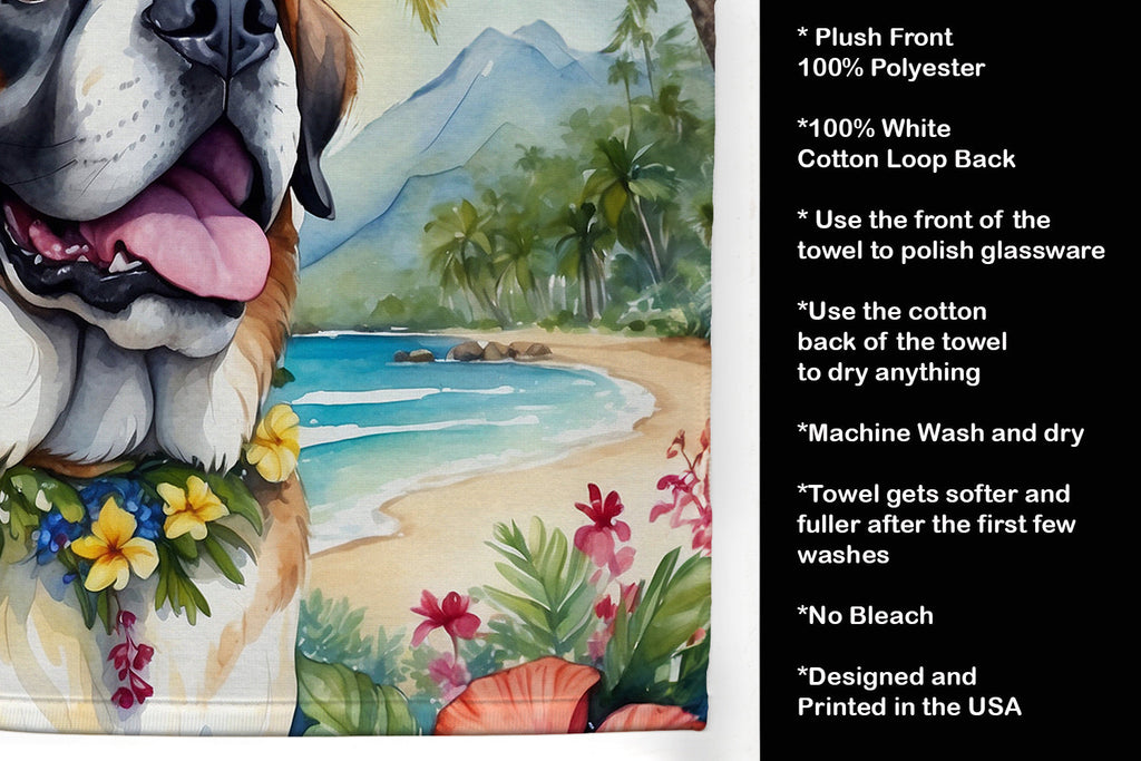 Saint Bernard Luau Kitchen Towel Velour Plush Front and Cotton Loop Back Machine Washable