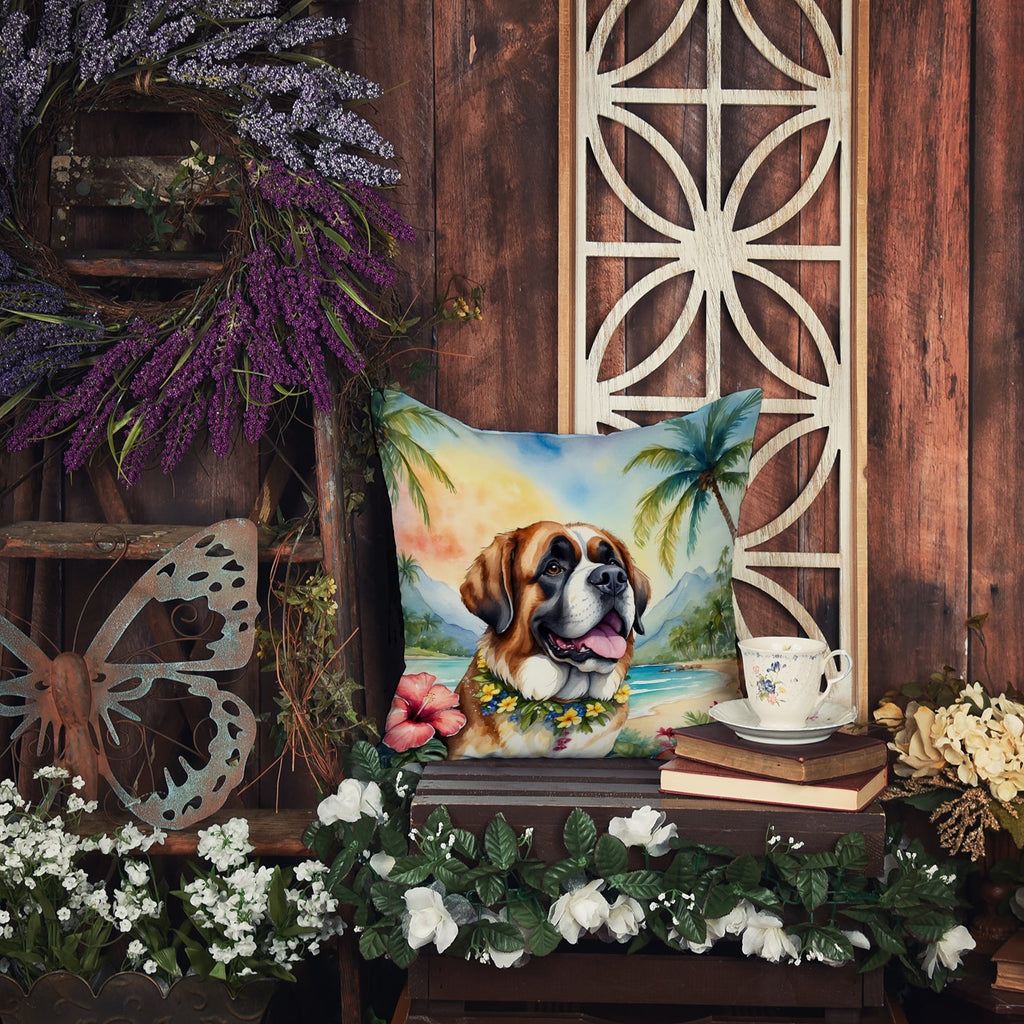 Saint Bernard Luau Decorative Throw Pillow 18x18 Indoor Outdoor Accent Cushion, Fabric Cover with Insert for Sofa, Bed, Porch & Living Room