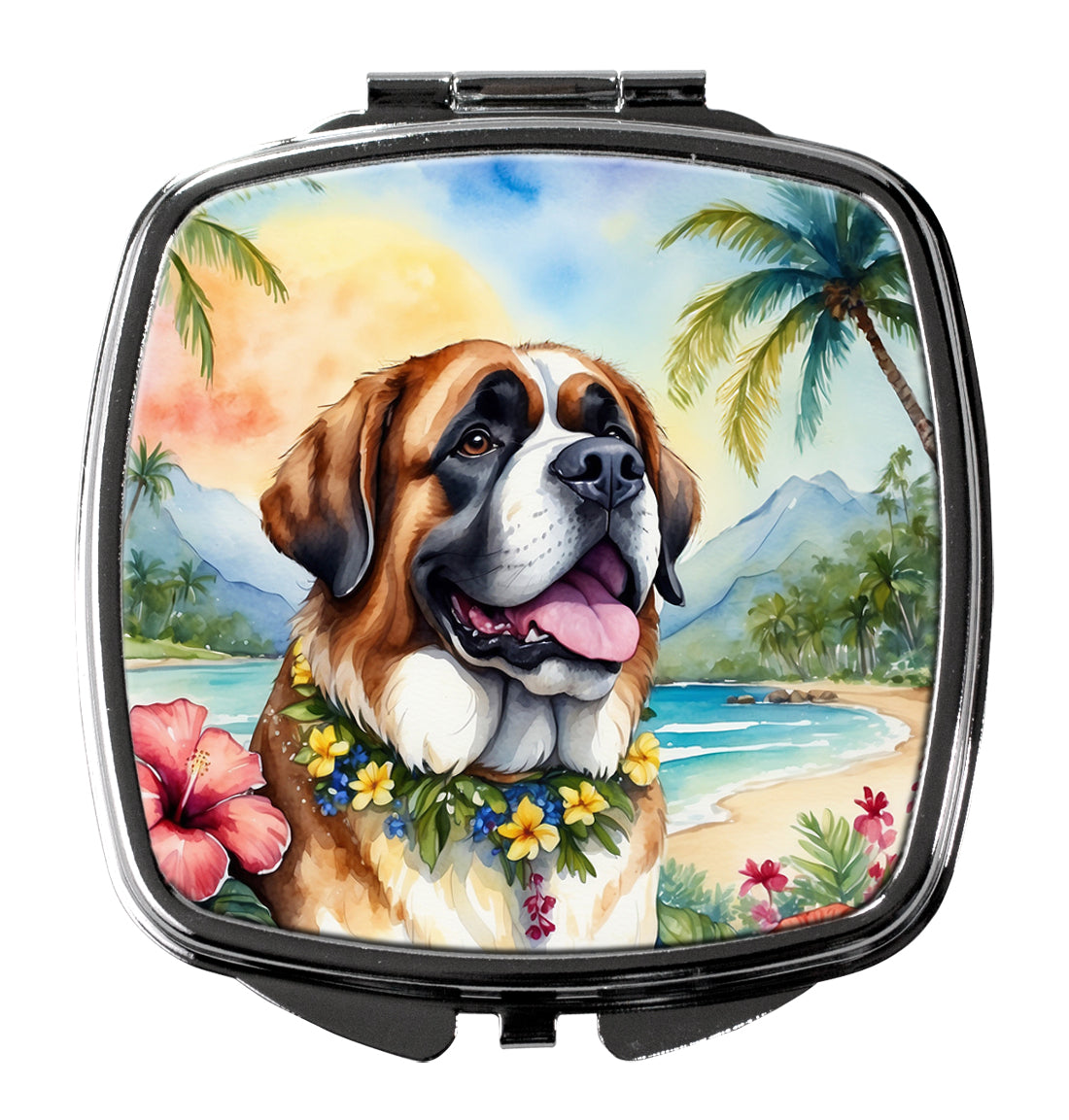Saint Bernard Luau Compact Mirror Decorative Travel Makeup Mirror for Women Girls Gifts Pocket Makeup Mirror Folding Handheld