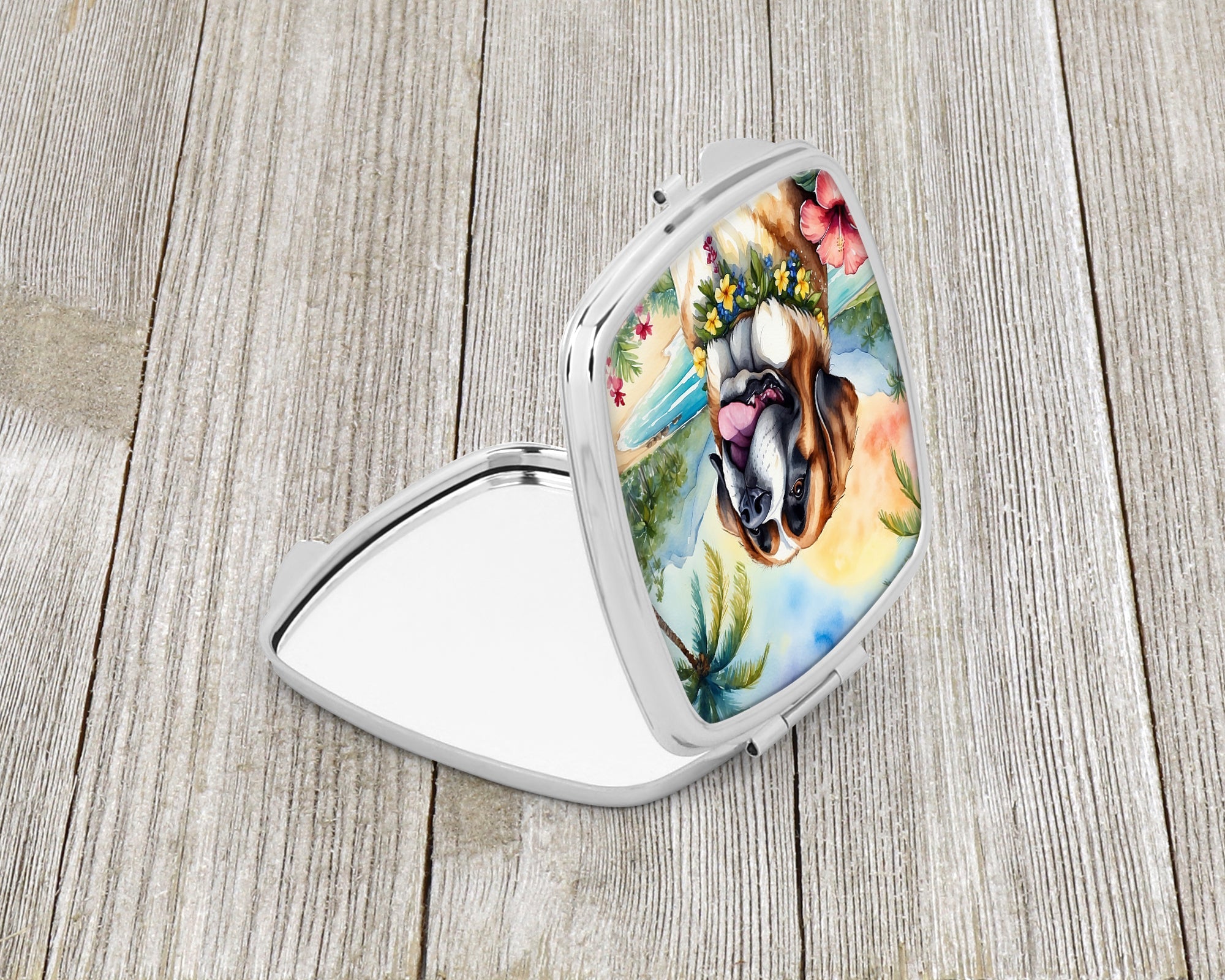 Saint Bernard Luau Compact Mirror Decorative Travel Makeup Mirror for Women Girls Gifts Pocket Makeup Mirror Folding Handheld
