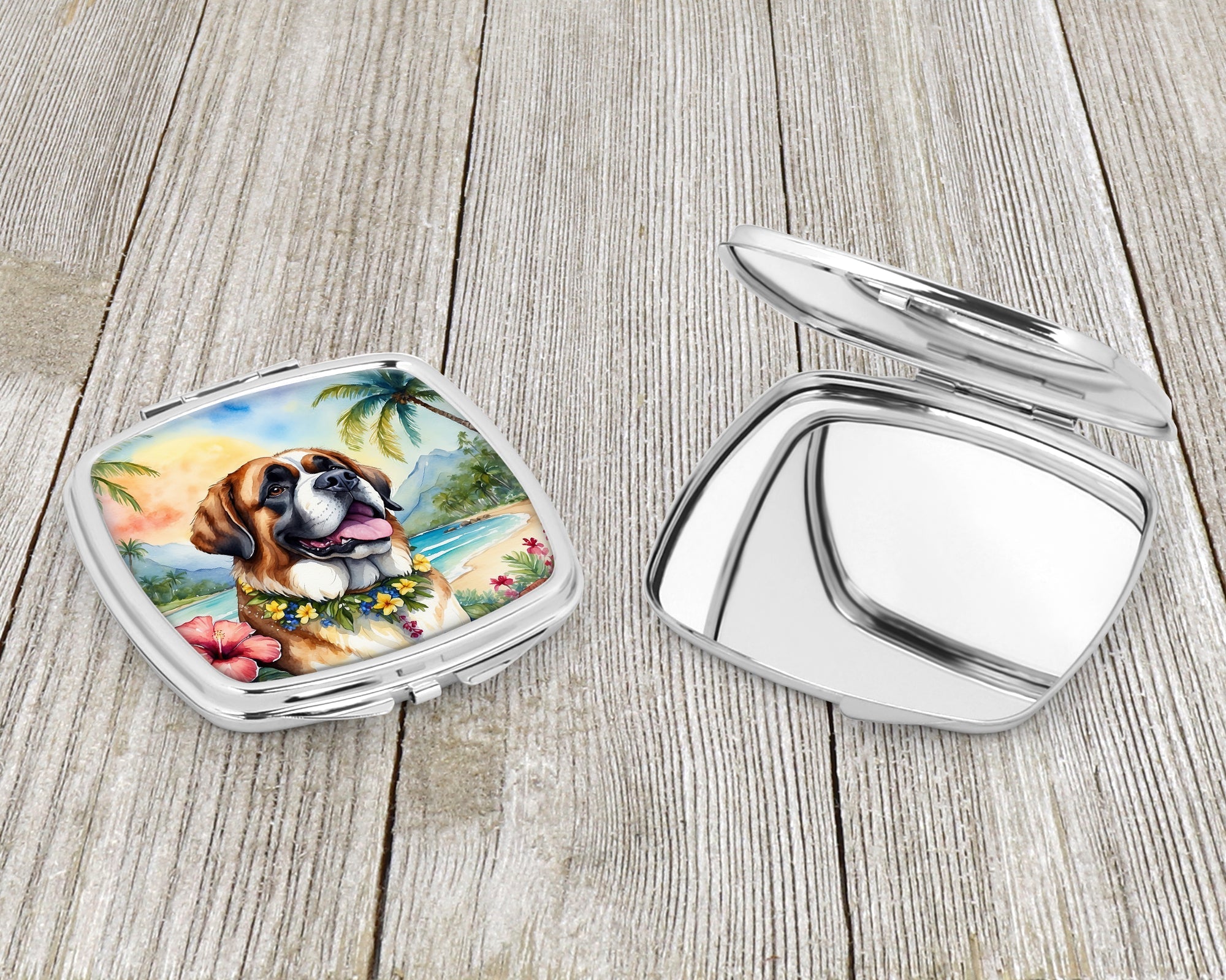 Saint Bernard Luau Compact Mirror Decorative Travel Makeup Mirror for Women Girls Gifts Pocket Makeup Mirror Folding Handheld