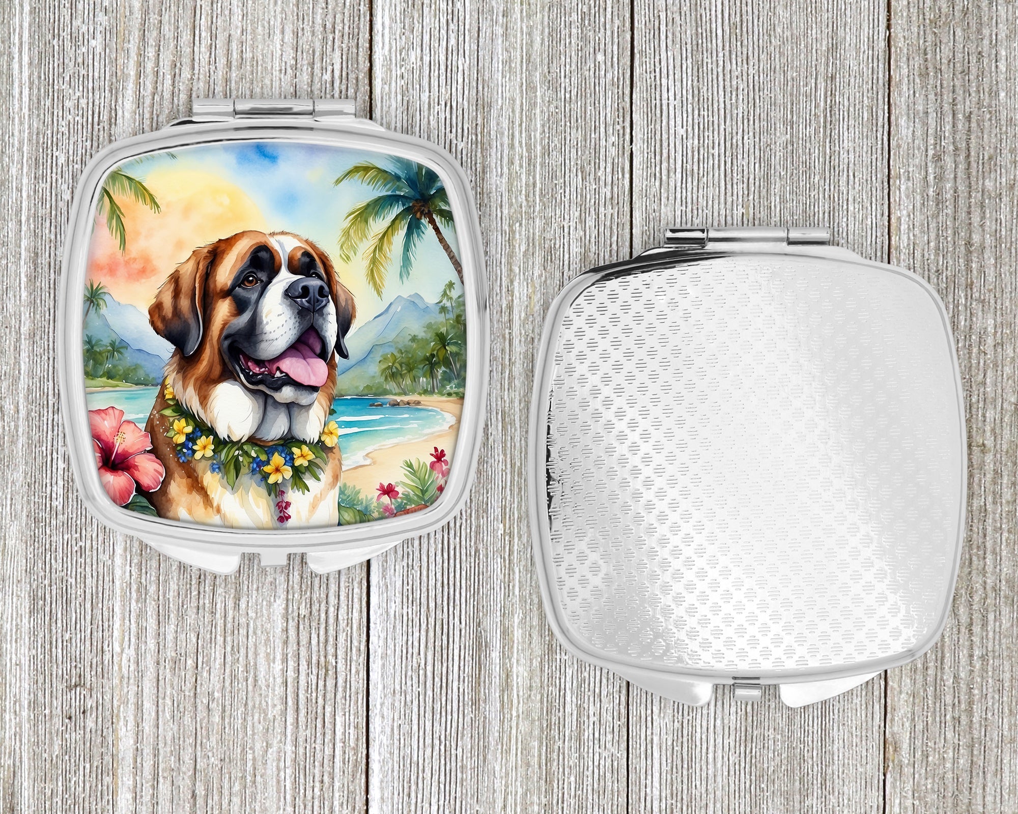 Saint Bernard Luau Compact Mirror Decorative Travel Makeup Mirror for Women Girls Gifts Pocket Makeup Mirror Folding Handheld