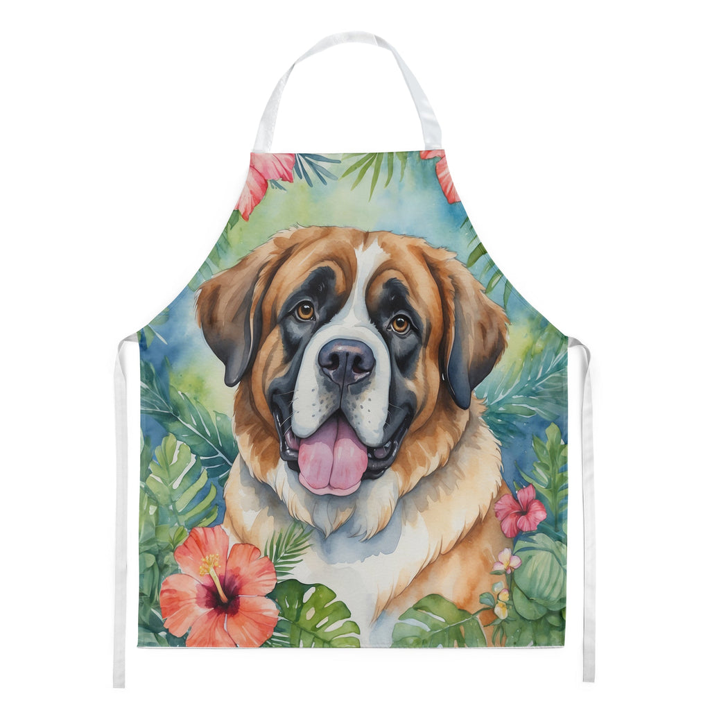 Saint Bernard Luau Apron Cooking Kitchen Server Baking Crafts Gardening for Adult Women Men, Unisex, Large, Multicolor