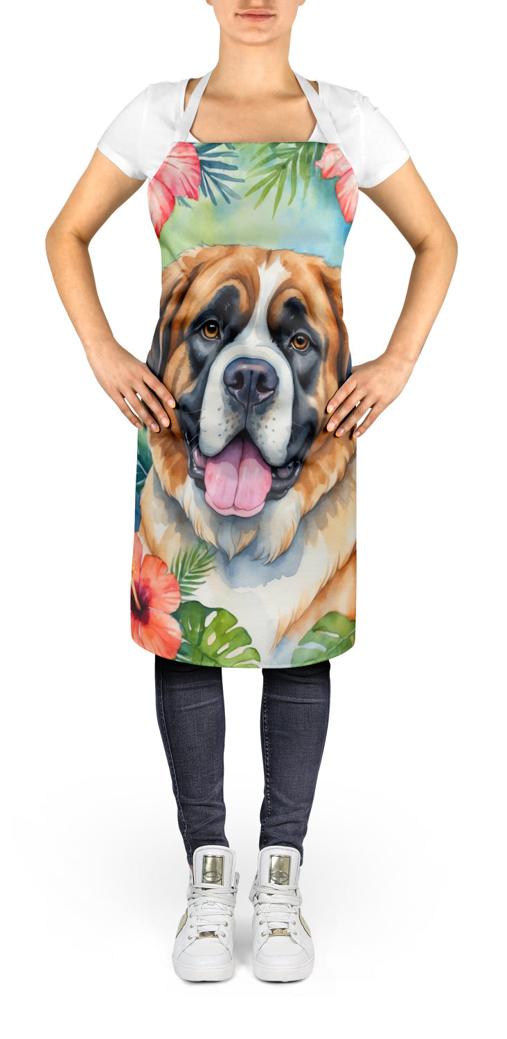 Saint Bernard Luau Apron Cooking Kitchen Server Baking Crafts Gardening for Adult Women Men, Unisex, Large, Multicolor