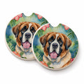 Saint Bernard Luau Set of 2 Cup Holder Car Coasters Absorbent Round Sandstone Coasters Gifts for Men or Women, 2.5, Multicolor