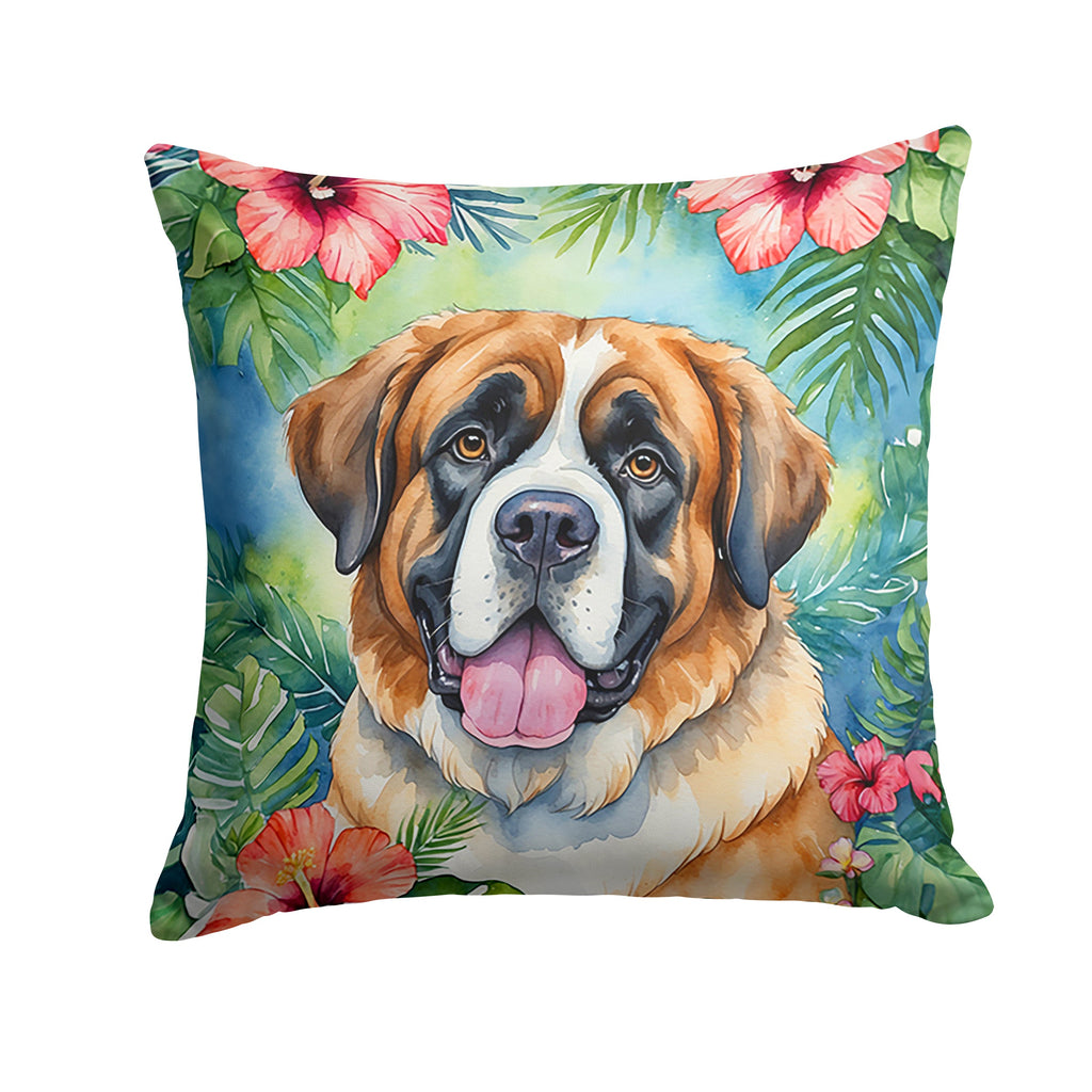 Saint Bernard Luau Decorative Throw Pillow 14x14 Indoor Outdoor Accent Cushion, Fabric Cover with Insert for Sofa, Bed, Porch & Living Room