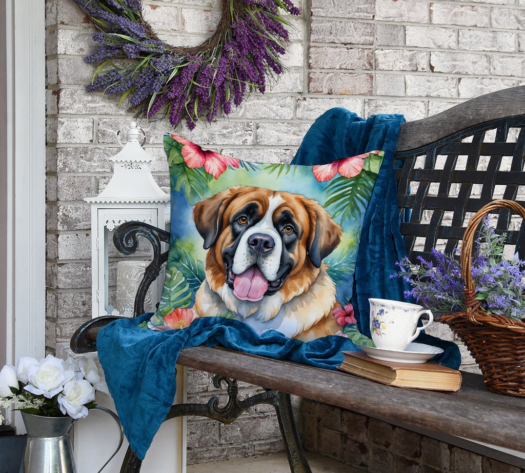 Saint Bernard Luau Decorative Throw Pillow 18x18 Indoor Outdoor Accent Cushion, Fabric Cover with Insert for Sofa, Bed, Porch & Living Room