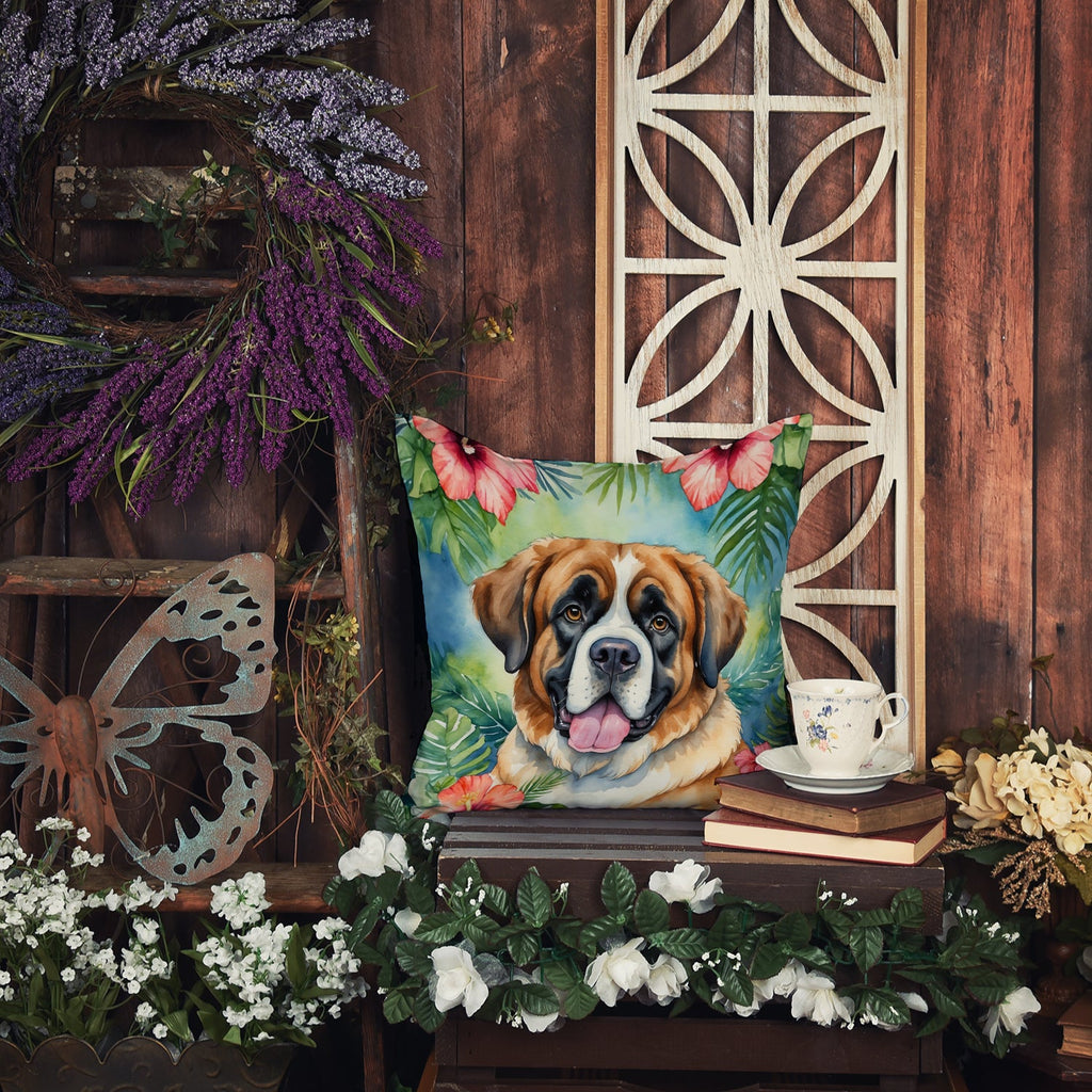 Saint Bernard Luau Decorative Throw Pillow 18x18 Indoor Outdoor Accent Cushion, Fabric Cover with Insert for Sofa, Bed, Porch & Living Room