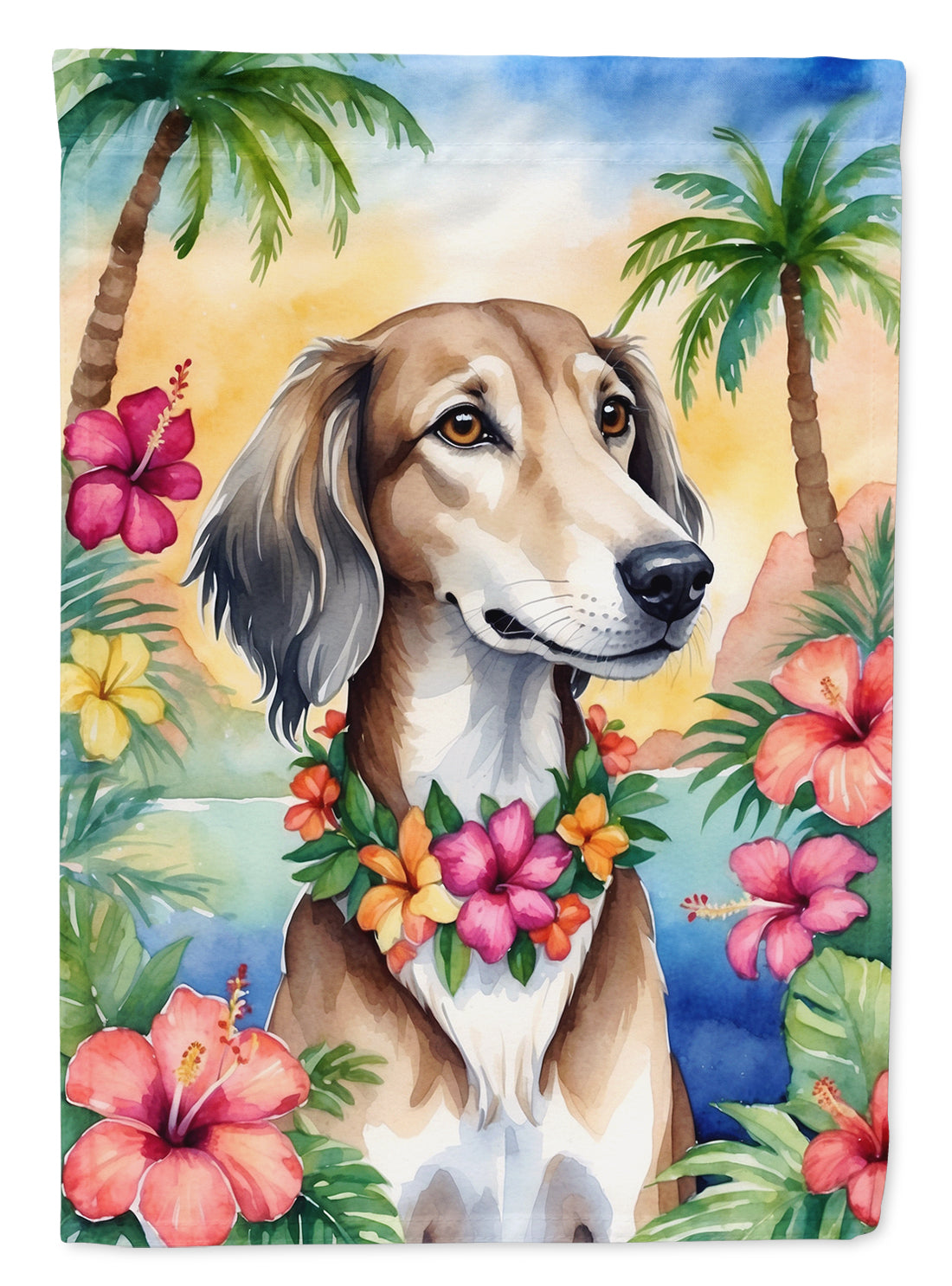 Saluki Luau House Flag 28x40 Porch Sleeve Pole Decorative Outside Yard Banner Artwork Wall Hanging, Polyester